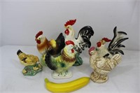 Assorted Vintage Ceramic Roosters & Hens 6pcs