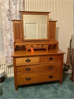 Antique 4-drawer oak dresser & glove boxes