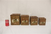 Set of 4 Wooden Chicken Canisters