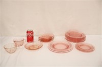 18 Pieces of Pink Glass Dishes, 1 As Is