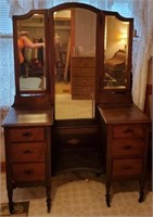 Antique Wooden Tri Fold Mirror Vanity