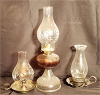 Oil Lamp & (2) Candle Holders