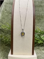 Yellow Opal w Tanzanite Stone Sterling Necklace