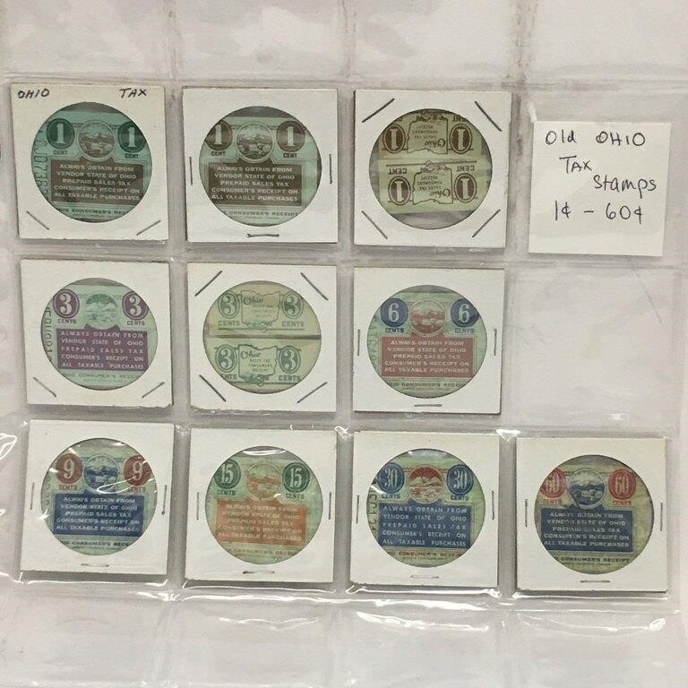 Sheet Of Old Ohio Tax Stamps 1-60 Cents