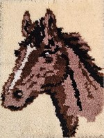 Horse Head Loop Hooked Rug Art