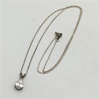 Sterling Silver Necklace W Clear Stone Pendant