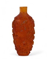 Antique Amber Snuff Bottle w/ Dragon & Phoenix