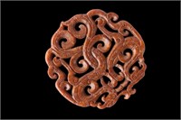 Heavily Carved Brown Jade Dragon Pendant