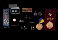 Sterling Men's Cuff Links & Tie Tacks, plus Medals