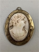 Antique gold filled Cameo Brooch Pendant