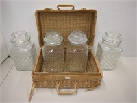 Vintage Glass Storage Jars with Wicker Basket Set