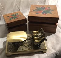 Inlaid Wooden Boxes & Brass Chariot Repro