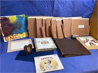 Expanding Files, Cigar Box, Wood Heart Frame,