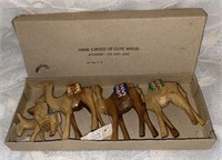 Vtg Hand Carved Olive Wood Camel Figures in Orig