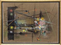 FRAMED MID-CENTURY MODERN ABSTRACT SIGNED PAINTING