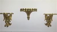 Three Hanging Sculpted Acanthus Bracket Shelves