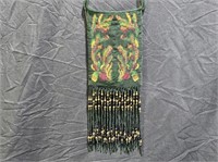 Dark Green Floral Beaded Bag with Fringe