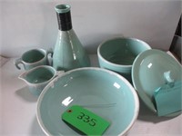 Vintage 6 pc Turquoise Pottery Serving Set