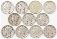 LOT OF ELEVEN SILVER MERCURY DIMES