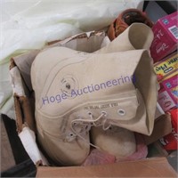 Rubber boots size 9, sweeping compound