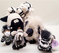 6 Black & White Plush Stuffed Animals