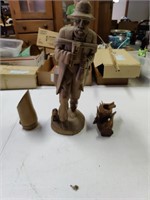 Wooden Carved Figurine & Misc