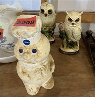 Pillsbury Dough Boy Cookie Jar, Pair Owl