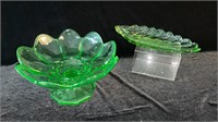 Vintage Vaseline Glass Compote & Relish Tray