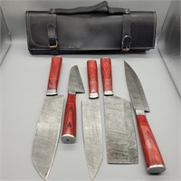 DAMASCUS STEEL KITCHEN CHEF SET OF 5 KNIVES W