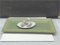 Sm Rose China Tea Set on a Sage Green Ceramic Tray