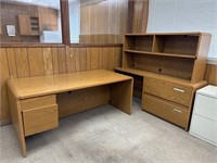 Wood Desk With Credenza