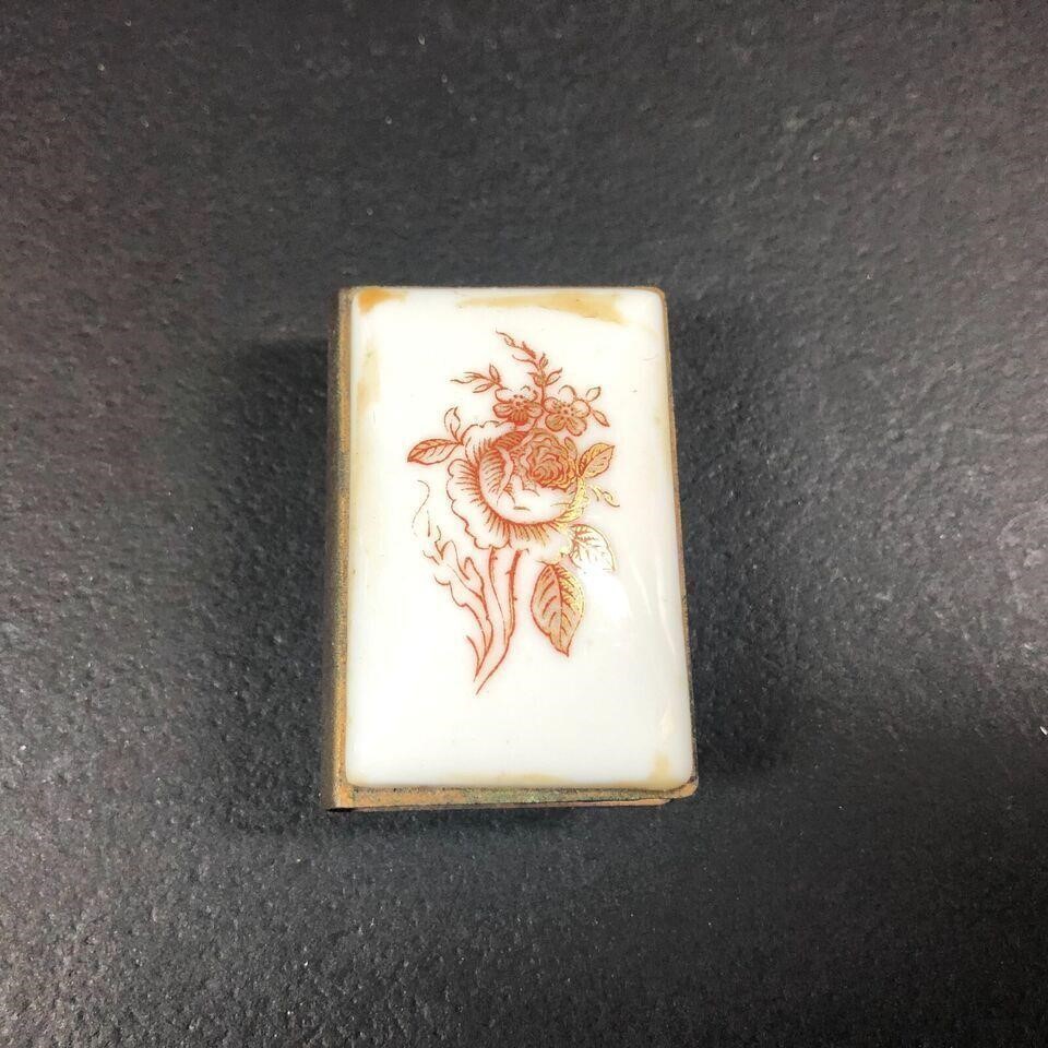 Vintage Matchbox Brass Porcelain Rose Bud