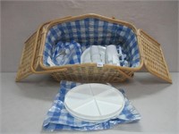 NEAT PICNIC HAMPER WITH DISHES