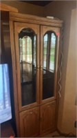 OAK GLASS FRONT HUTCH WITH GLASS SHELVES