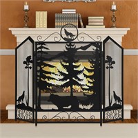 WICHEMI Fireplace Screen 3 Panel Folding Fireplace