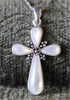Sterling Silver Mother of Pearl Cross Necklace