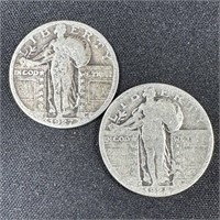 1927 & 1928 Standing Liberty Silver Quarters