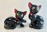 Pair of Japan redware pottery black cats