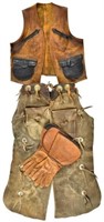 Antique Leather Chaps, Vest, And Gloves