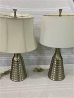 Pair of Modern Silver Base Lamps w/ White Shades