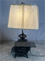 Vintage crescent cast iron stove lamp, 27 inches