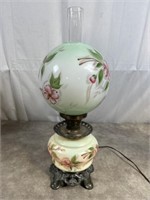 Vintage hand painted hurricane parlor lamp, 25