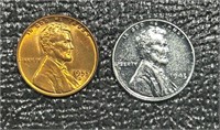 US Lincoln Wheat 1955-D & 1943-P (Steel) Pennies