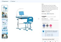 W4140  Qaba Kids Desk and Chair Set Blue LED Lig