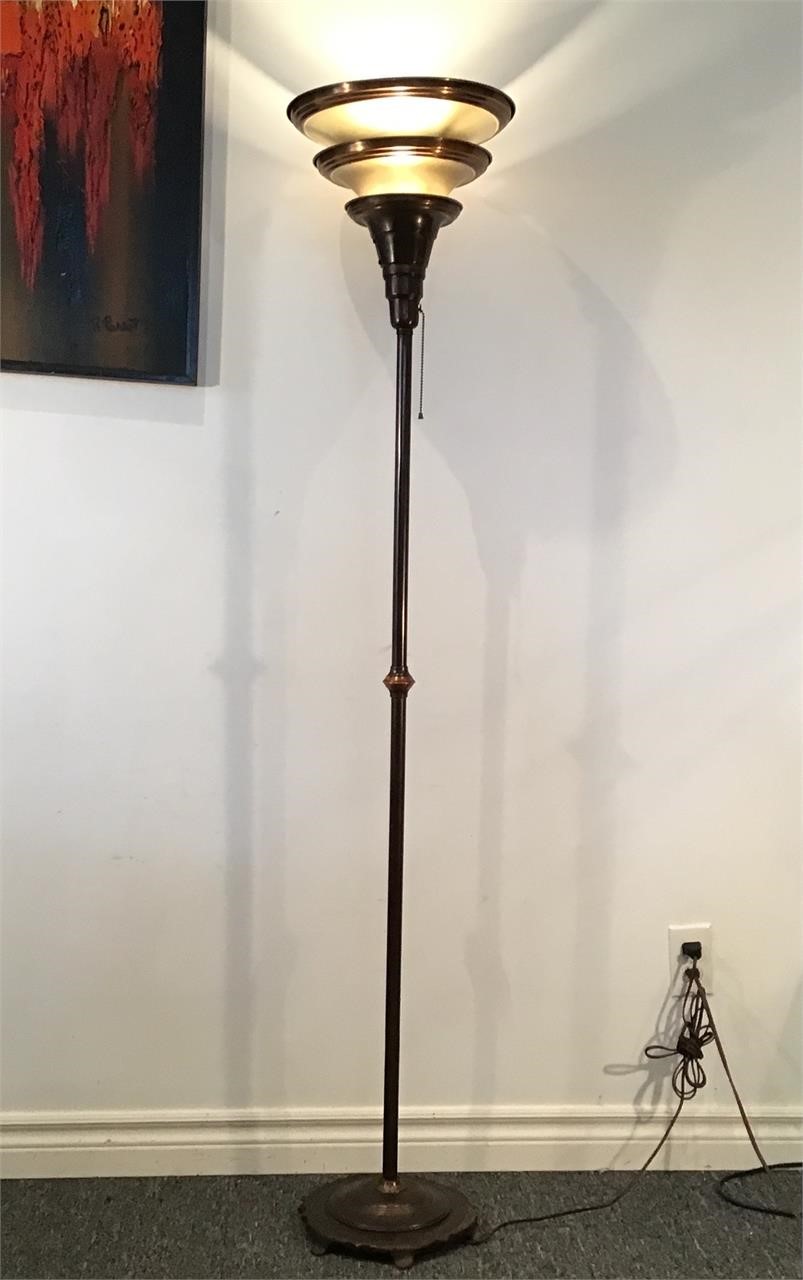 ART DECO BRASS TORCHIERE FLOOR LAMP