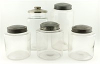 5 Tin Lidded Glass Jars