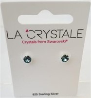 La Crystale Aquamarine Round Cut Stud Earrings