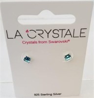 La Crystale Aquamarine Square Cut Stud Earrings