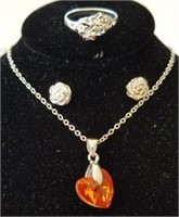3 Pc Jewelry Gift Set w/ Heart Charm Pendant