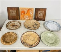 assorted pottery plates, plaques & ashtray